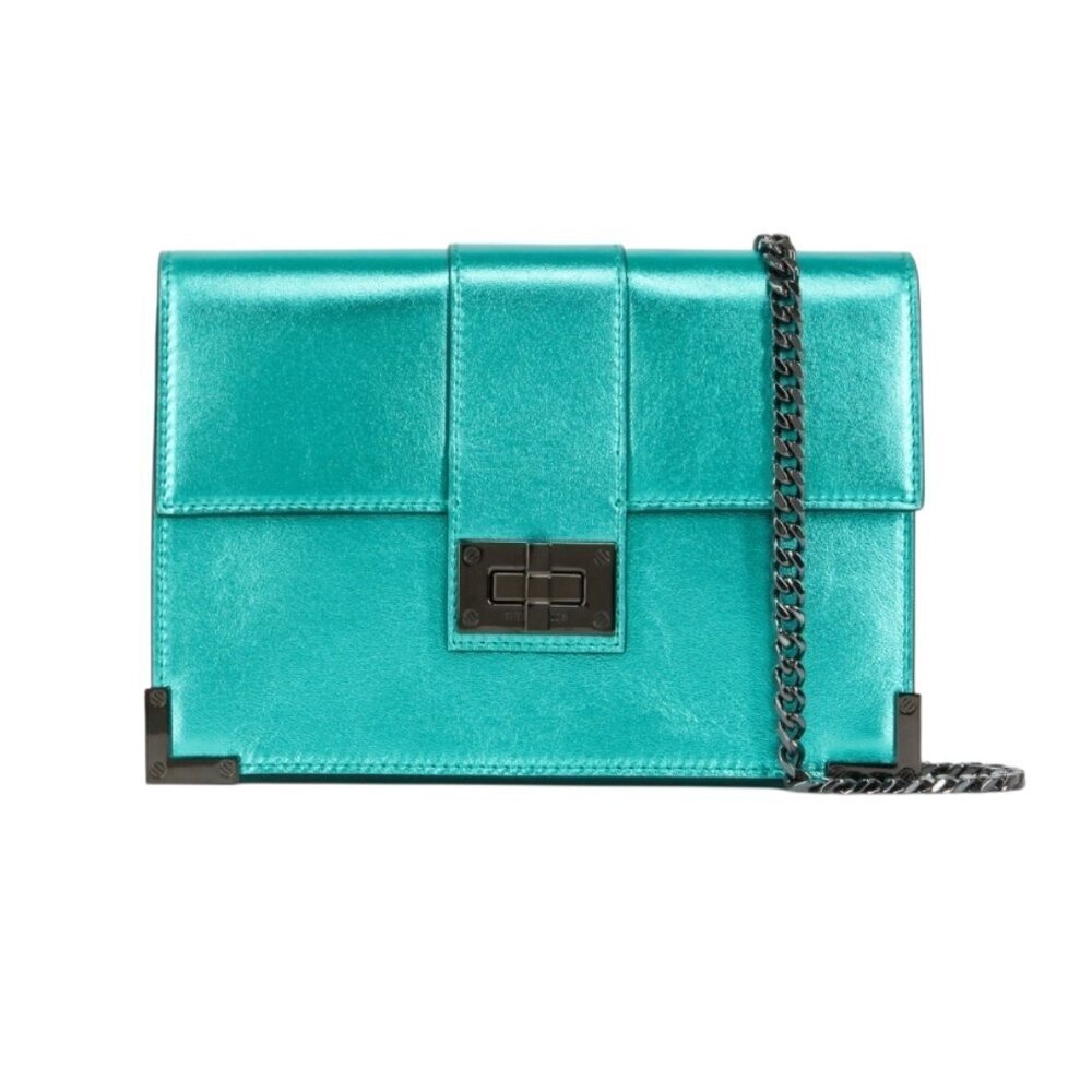 The Kooples Emily Green Metallic Leather Pouch Bag NWT